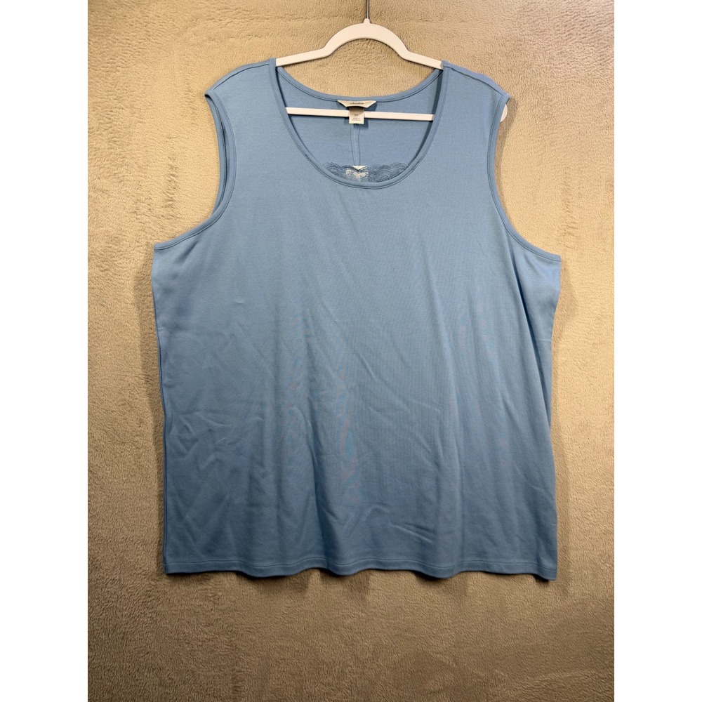 Cj Banks Tank Top Womens 3X Blue Sleeveless Scoop Neck Cotton Blend Basic 5272
